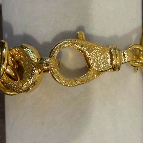 B Italy Yellow Gold Finish Byzantine Chain Wide  Chunky Bracelet - Picture 6 of 16